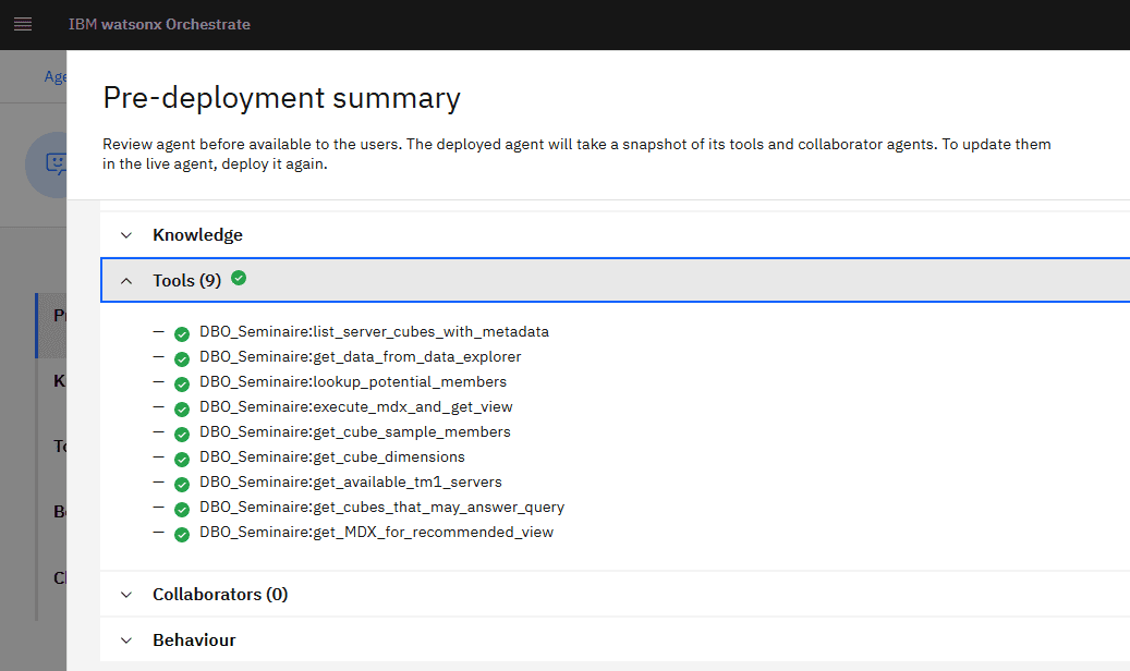 watsonx Orchestrate-tools gekoppeld aan IBM Planning Analytics via een MCP-server